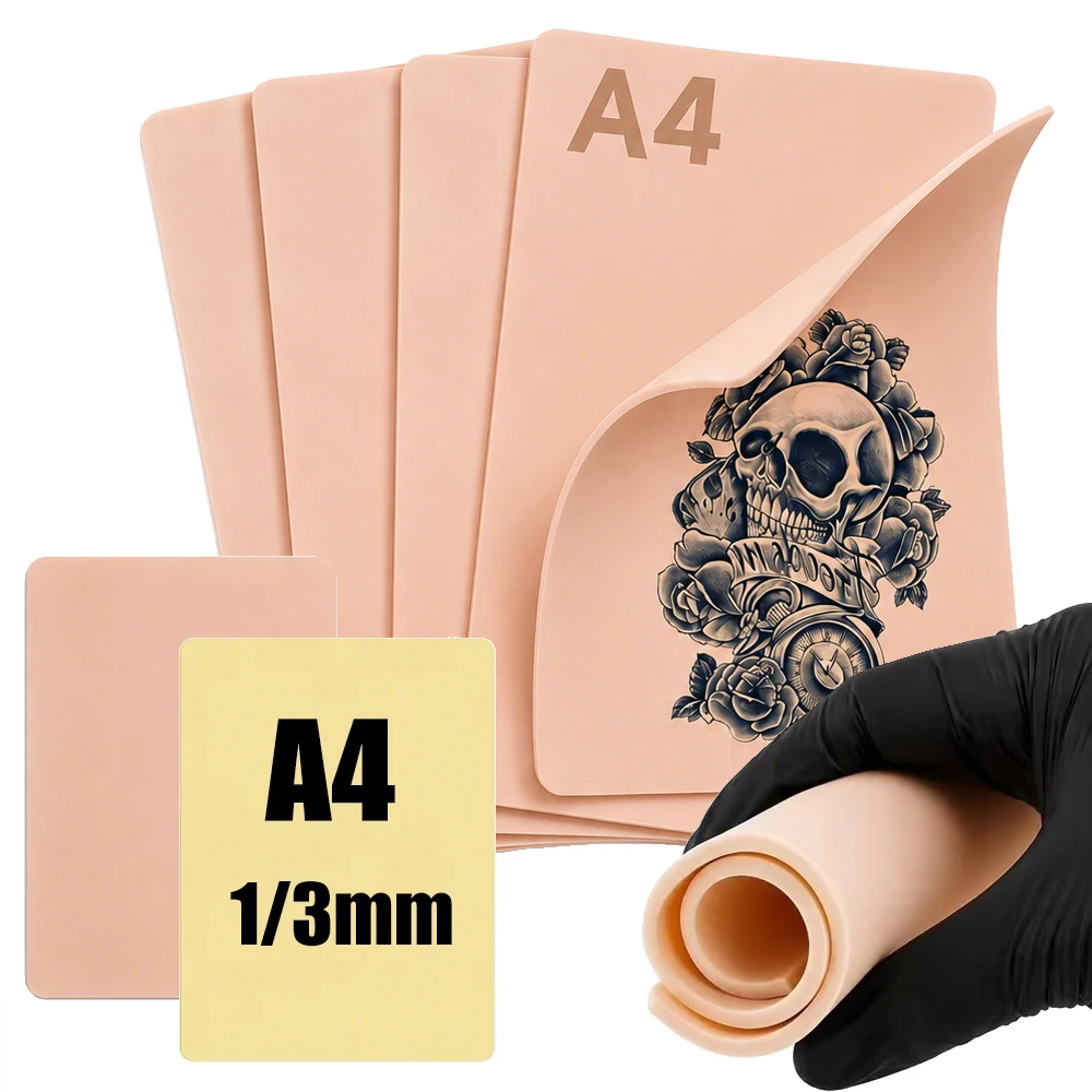 A4 Size 3/1mm Tattoo Practice Skin Double Side Silicone Fake Tattoo Skin Synthetic Leather for Permanent Makeup Tattoo Supplies