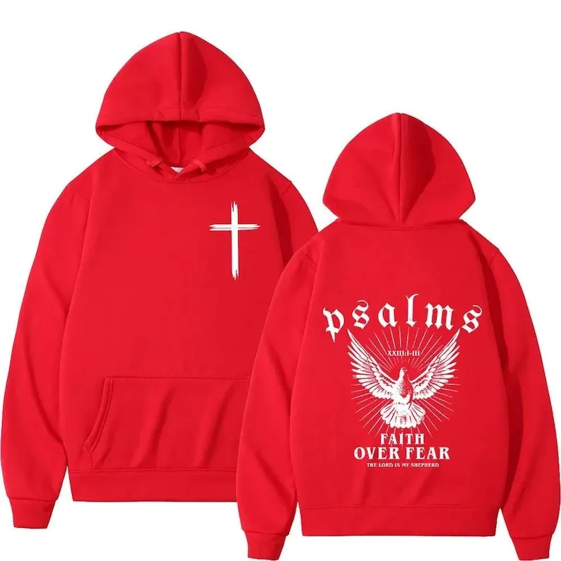 Christian Jesus Faith Over Fear Bible Verse Sweatshirt Men’s Faith Matching Hoodies Long Sleeve Thermal Hoodie Autumn and Winter