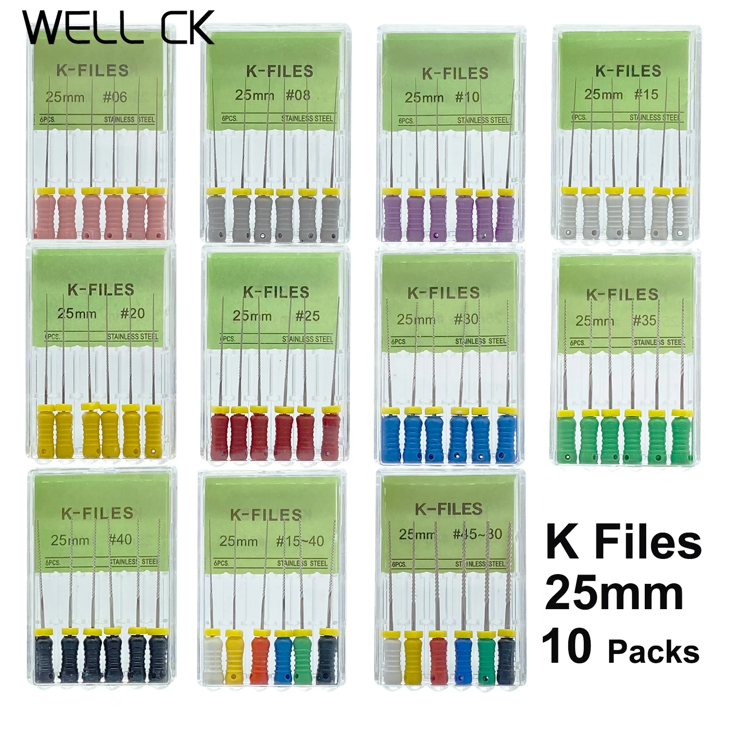 10Box/Pack Stainless Steel Dental Files K File 25mm 06#08#10#15#20#25#15-40# Endodontic Root Canal File Hand Use Dentist Tools