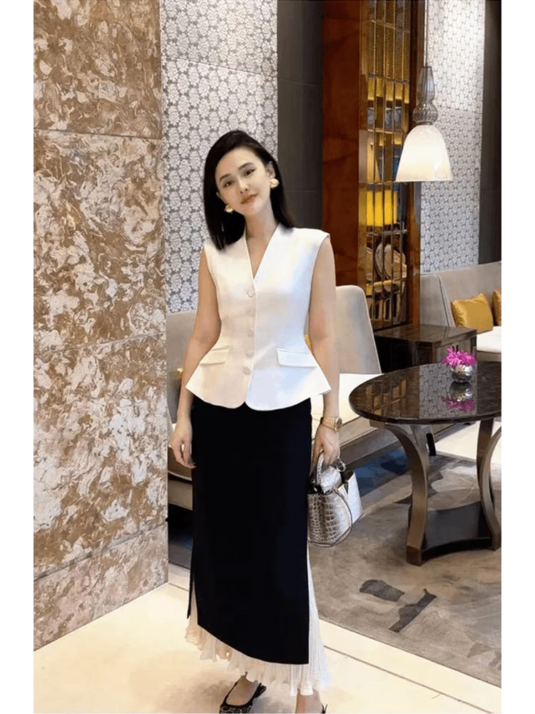 

Женский жилет WuXia из ацетата с V-образным вырезом, 3D-кроем, утягивающий, легкий, летний, модный, для повседневной носки, на одной пуговице