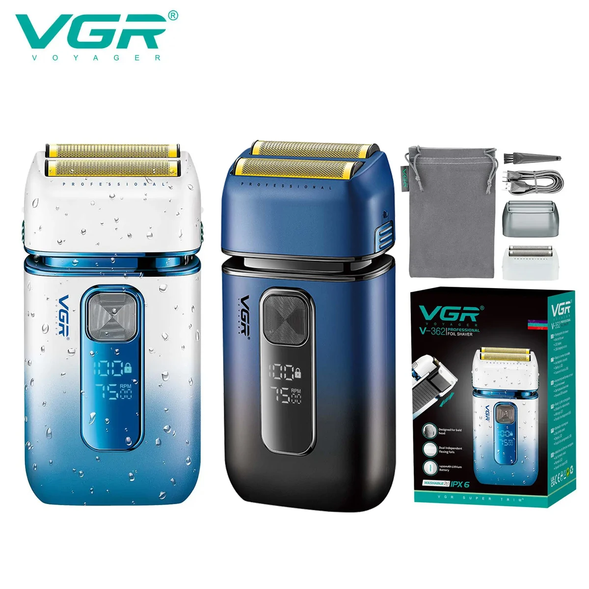 VGR 362 new shaver deep cleaning hair trimmer gradient color men's hair remover intelligent digital multifunctional whitening de