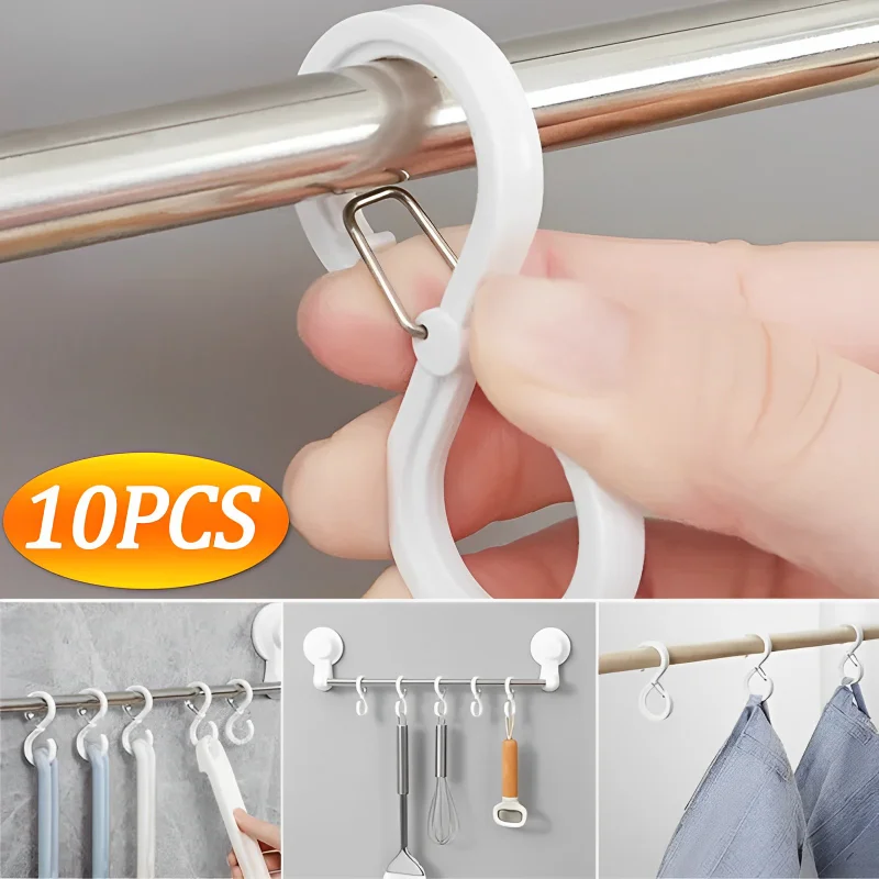 

10/1PCS S-shaped Hook Kitchen Organizer Pot Rack Garden Hanging Clasp Bags Clothes Towel Closet Rod Hanger Hooks with Buckle