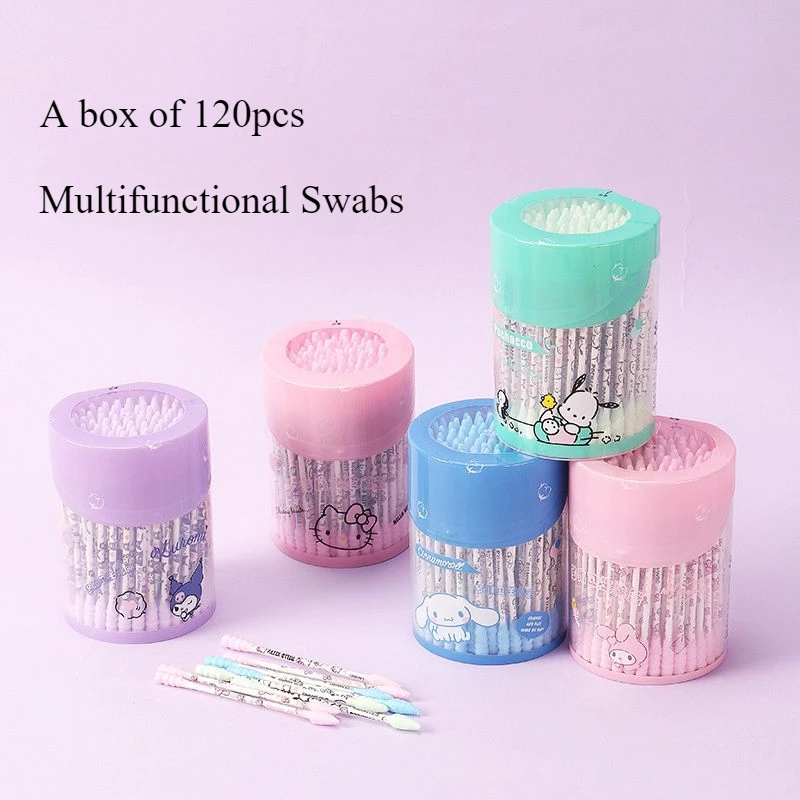 Sanrio Swabs Hello Kitty Kuromi Multifunctional Spiral Double Head Cleaning Disposable Swabs Cute Make-Up Ears Cleaning Tools