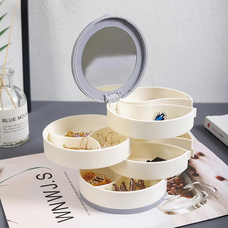 Multi-layer Rotating Jewelry Storage Box with Compartments for Storing Jewelry Earrings Necklaces Dust-proof Function