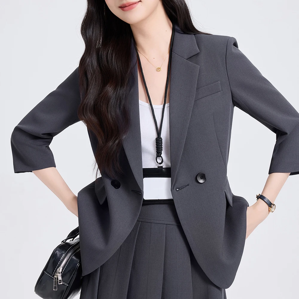 Must-Have Elegant Professional Suit for Women,Two-piece set,Seven-quarter sleeve,woman suits set Fashion Commuter pleated skirt