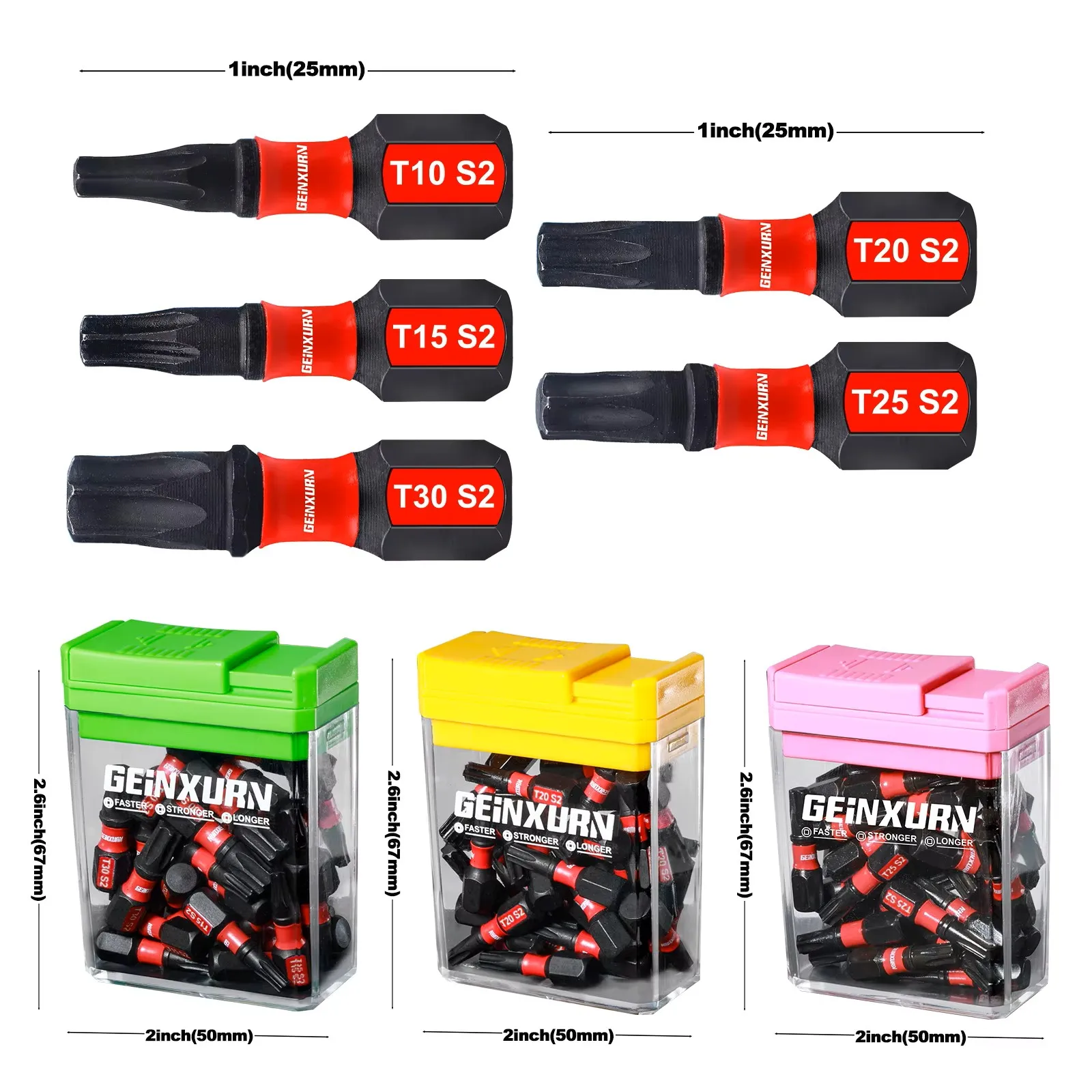 Geinxurn Impact Torx Screwdriver Bits Set,91 Pcs(T10/T15/T20/T25/T30) S2 Steel Multi Star Driver Bits with Storage Colorful Box - view 2