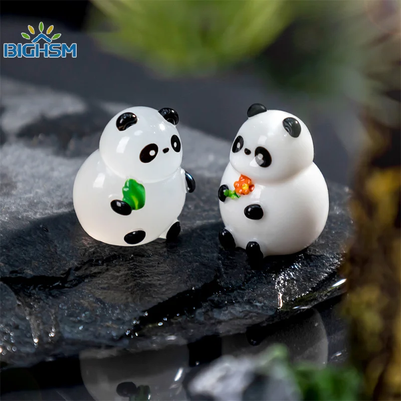 Cute Cartoon Luminous Bamboo Panda Toy Model Desktop Mini Ornaments DIY Home Decorations Drop-resistant Car Ornaments Gifts