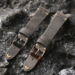 Handmade UK Charles Stead STONE Rock Grey Cowhide Strap, 18 19 20 21 22MM Soft Slim Bracelet Vintage Style, Quick Release SM Siz