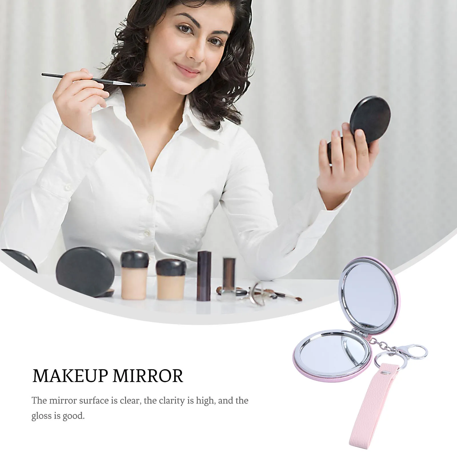 1Pcs Portable Mini Makeup Mirror Compact Folding Double-Sided Keychain Vanity Mirror Keychain Pendant Keyring Ornaments