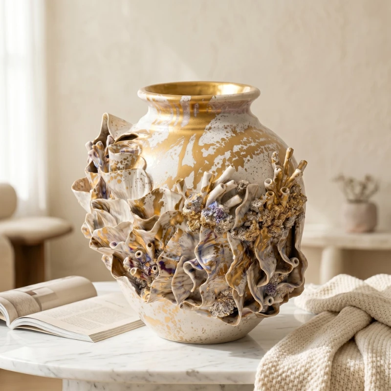 Handmade ceramic vase, modern art decoration ornament, home living room flower arrangement, creative flower arrangement