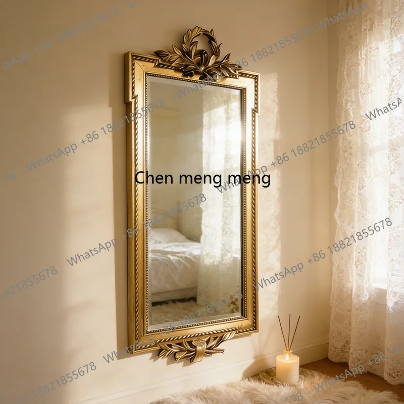 

French carved full-body mirror retro living room wall floor-to-ceiling European full-length mirror retro fitting mirror