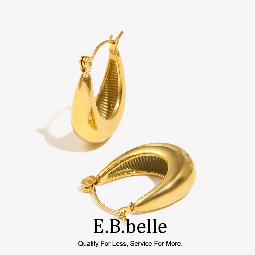 E.B.belle Daily Basic Hollow U Shape Hoop Earrings For Women Small Gold Plated Stainless Steel Earrngs Tarnish Free Jewelry