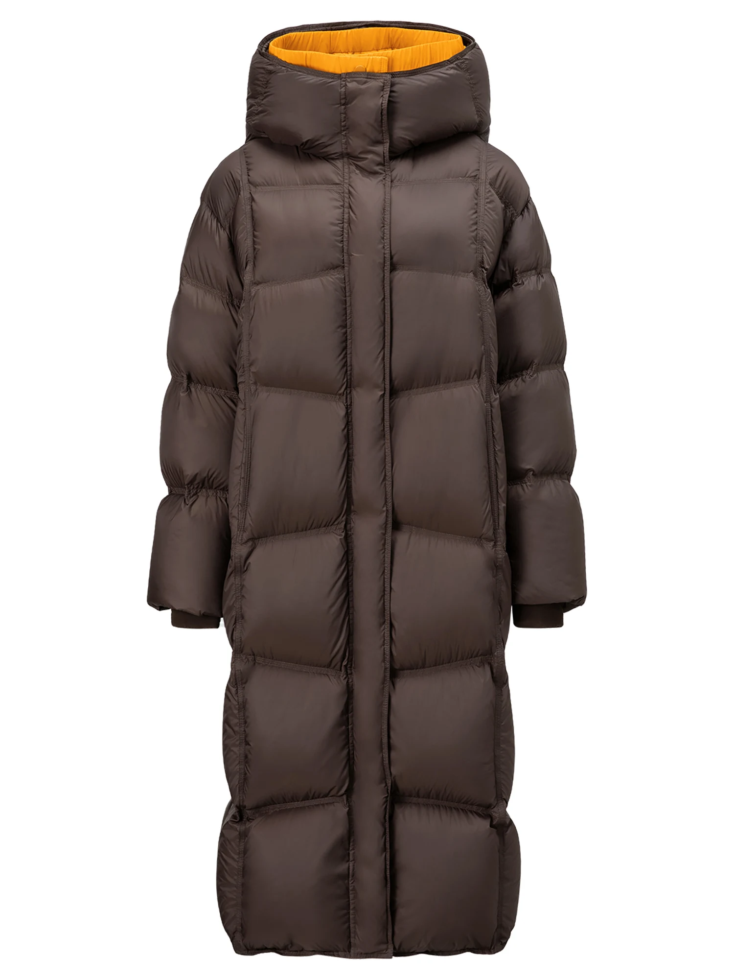 FSLE 2026 Winter Women Long Hooded Bread Puffer Downcoat Jacket Color Block Warm Quilted Down Coat Streetwear Thick Outdoor Coat