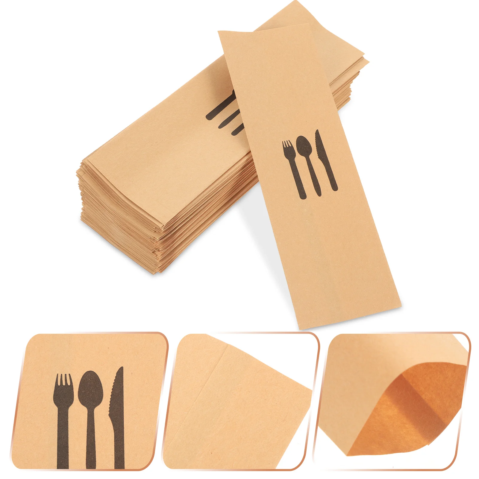 100 Pcs Kraft Paper Cutlery Set Silverware Event Dinnerware Wedding Utensil Bag Spoon Party