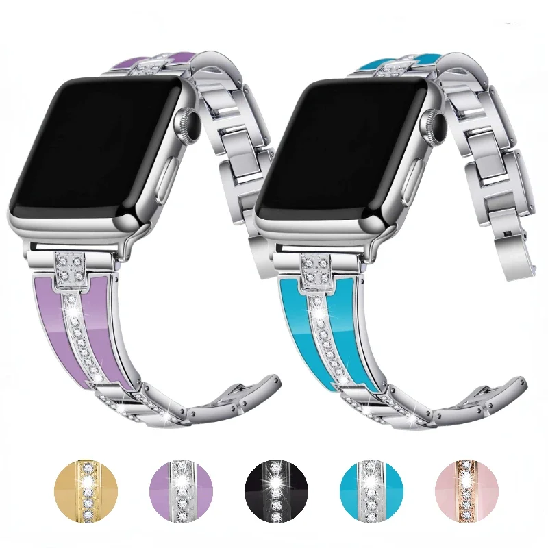 Cinturino in resina + metallo per Apple Watch 49mm 45mm 44mm 42mm 40mm 41mm 38mm bracciale donna con diamanti iWatch Ultra/2 9 8 7 6 5 4 SE band