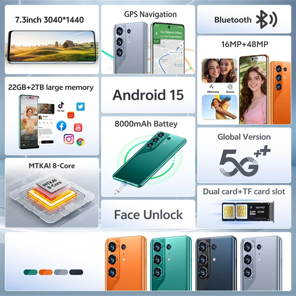 K-Touch Smartphone 5G C27 Ultra Mobile Phones Android Face Unlock Cell Phone 5G Dual SIM 22GB+2TB Smartphone 7.3inch HD 8000mAh Battery Mobile Phone