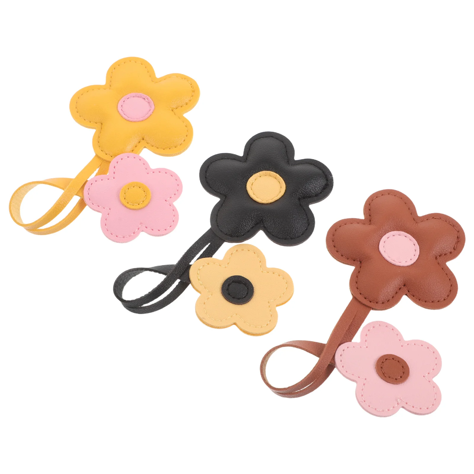 

3 Pcs Flower Bag Pendant Backpack Faux Keychain Hanging Decor Lanyard Fashion Accessory Pu Fashionable Charm