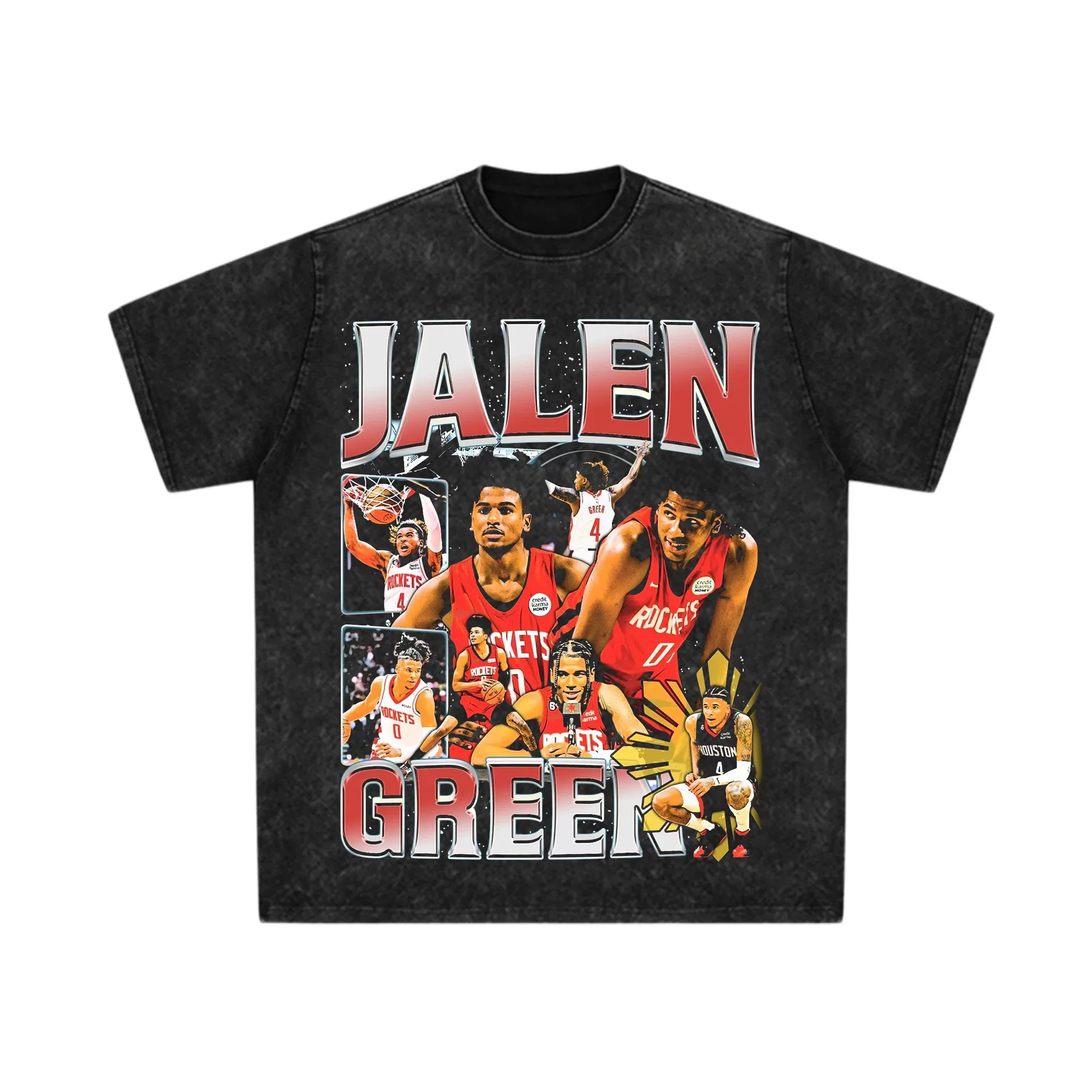

Jalen Green Basketball T-Shirt Oversized Eye-Catching Cotton Tee Rising Star Performer Men Women Retro Trendy Acid Wash