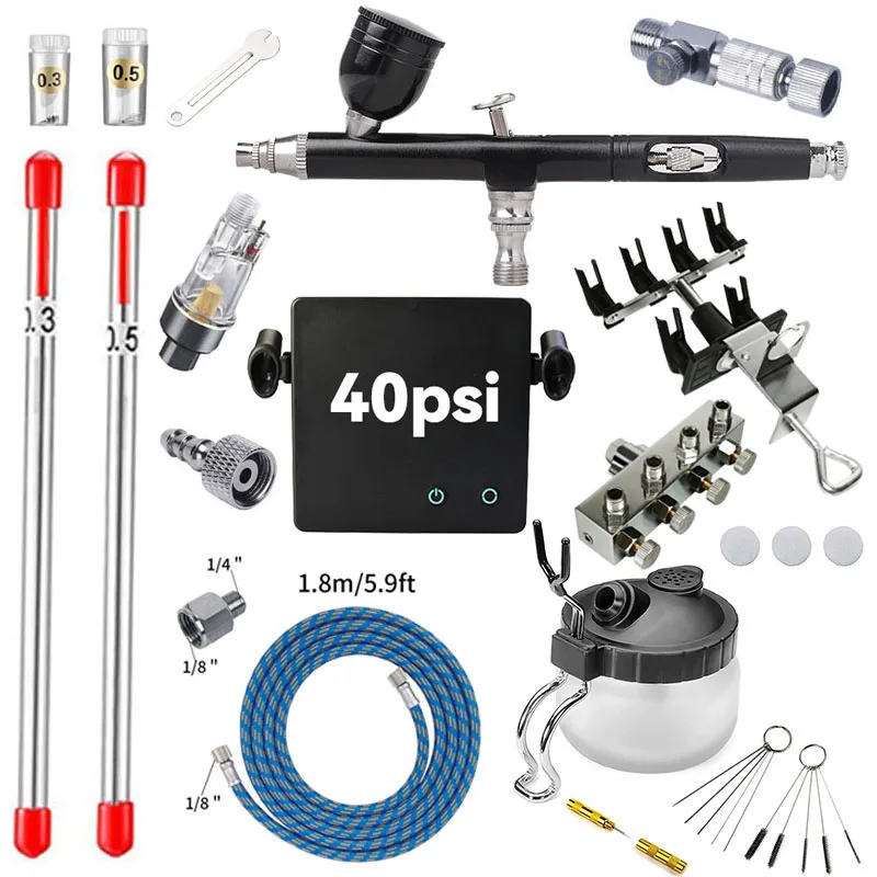Compressor airbrush kit accessories for tattoo makeup, manicure paint, with 40psi automatic stop compressor kit