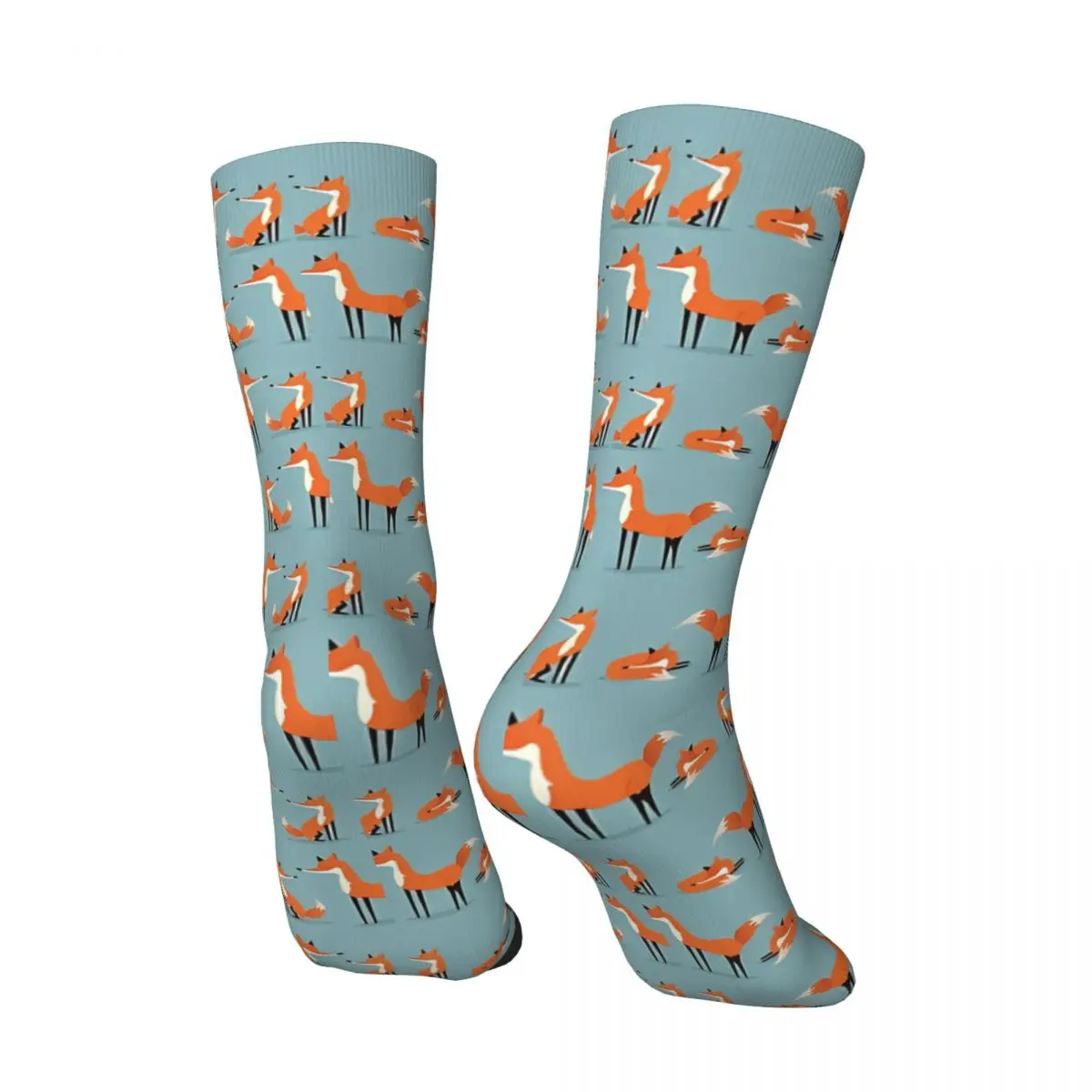 Cute Happy Men's Socks Vintage Fox Cartoon Animals Street Style Casual Crew Sock Gift Pattern Printed