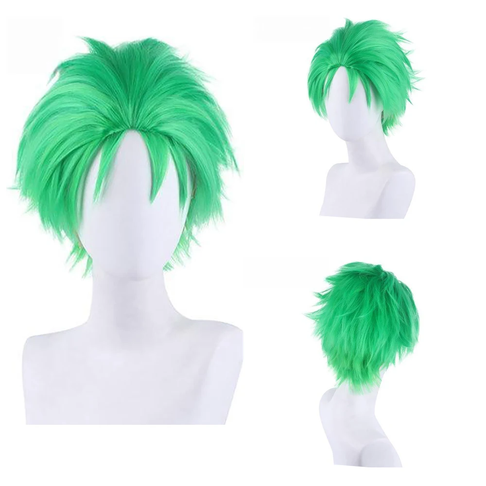 

Anime Roronoa Zoro Cosplay Synthetic Hair 10-Inch Green Slichie Halloween Daily Party Role-Playing Wig Natural Heat Resistant