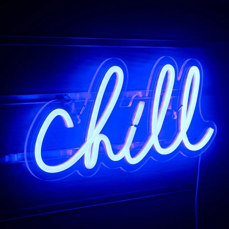 Chill Neon Sign for Wall Decor USB Powered Led Aesthetic Neon Signs for Bedroom,Dorm,Game Room,Bar,Pub,Home Party Decoration