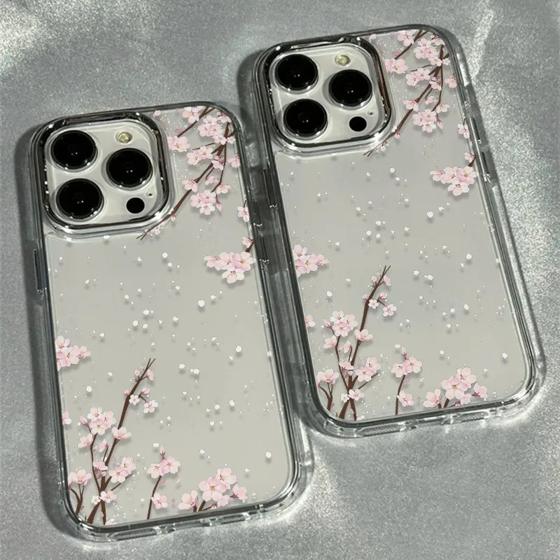Winter First Snow Cherry Blossom Frame Soft Phone Case For iPhone 18 17 Air 16 15 14 13 12 11 Pro Max XS X XR 7 8 Plus 16E Cover