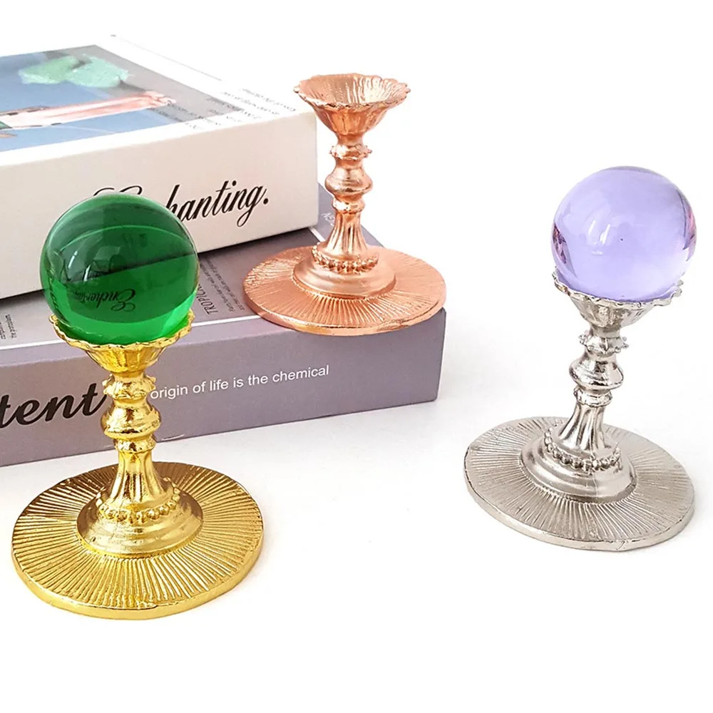 Metal Pillar Crystal Sphere Stand Holder European Style Gemstone Ball Display Base for Green Fluorite Amethyst Decor