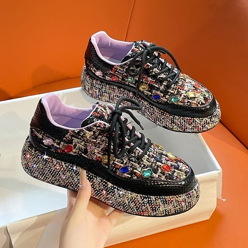 

Designer Sneakers for Women 2023 New Spring Shiny Rhinestones Women's Vulcanize Shoes Fashion Autmn Platform Casual Shoes Female