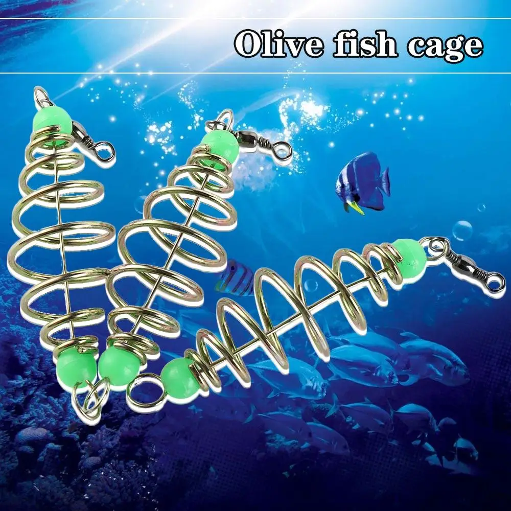 Luminous Bead Fishing Bait Spring Stainless Steel Fishing Swivels Lure Inline Hanging Golden Olive Spring Fishing Feeder