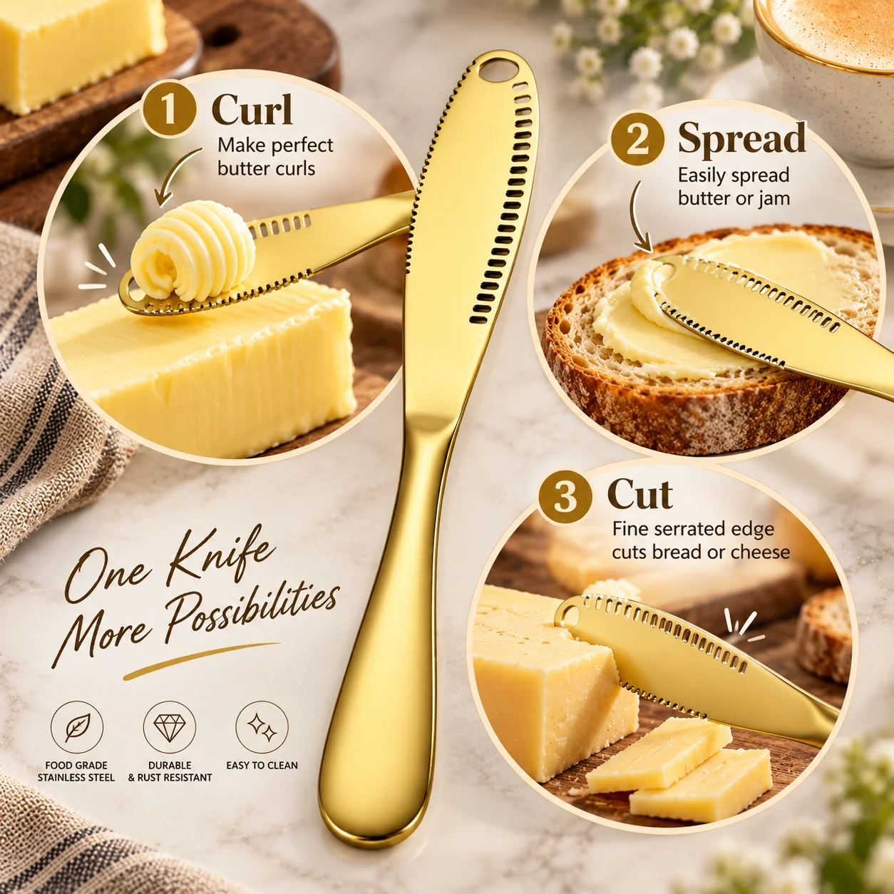 WXCOO Butter Knife Stainless Steel Cheese Spreader with Holes Serrated Cream Jam Bread Condiment Knives Tableware for Home