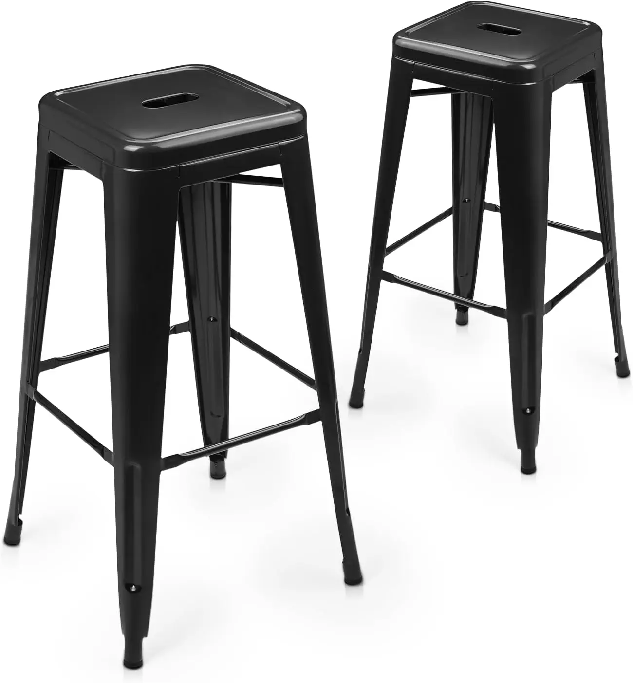 

30"" Metal Bar Stools Set Of 2 Stackable Barstools Industrial High Backl Stools For Home Bar Counter Balcony Patio Dining Room,