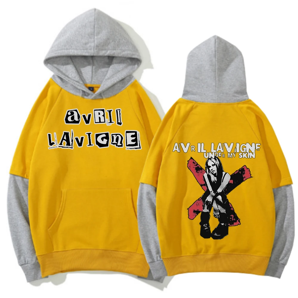 Avril Lavigne เสื้อมีฮู้ดที่ยิ่งใหญ่ที่สุดใน2024ทัวร์เสื้อมีฮู้ดแขนสีตัดกันเสื้อสวมหัวสไตล์ฮิปฮอปฮาราจูกุเสื้อสเวตเชิ้ตของขวัญสำหรับแฟนๆ