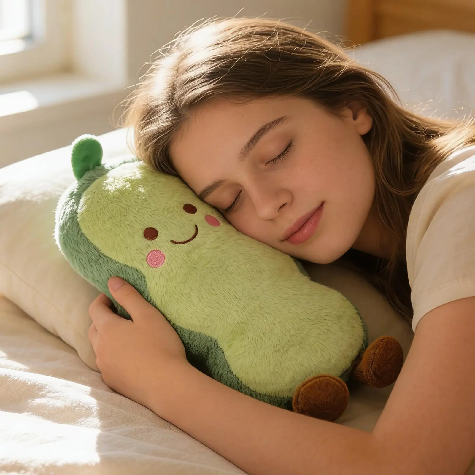 Pea Pod Plush Pillow Stuffed Toy Soft Cute Cartoon Decor for New Year Home Lounge Sofa Bed Floor Reading Relaxation Gift