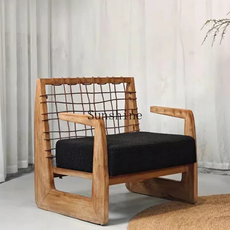 

Wabi Sand Wind Design Home Solid Wood Sofa Single Chair Rattan Living Room B & B Leisure Simple and Modern