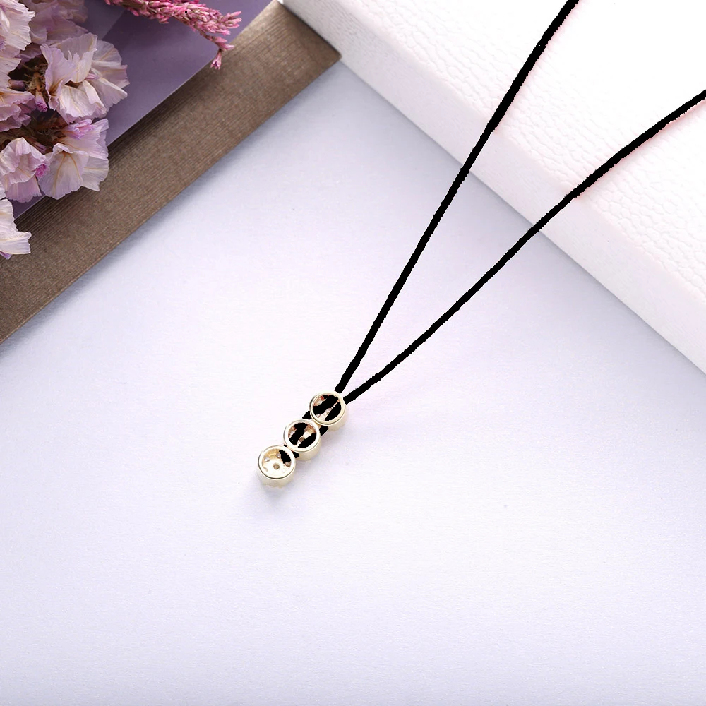 Moonmory France Beliebte Halskette aus 925er-Sterlingsilber mit schwarzem Seil-Anhänger für Damen, verstellbare Halskette mit drei kleinen runden Anhängern – Detail 5