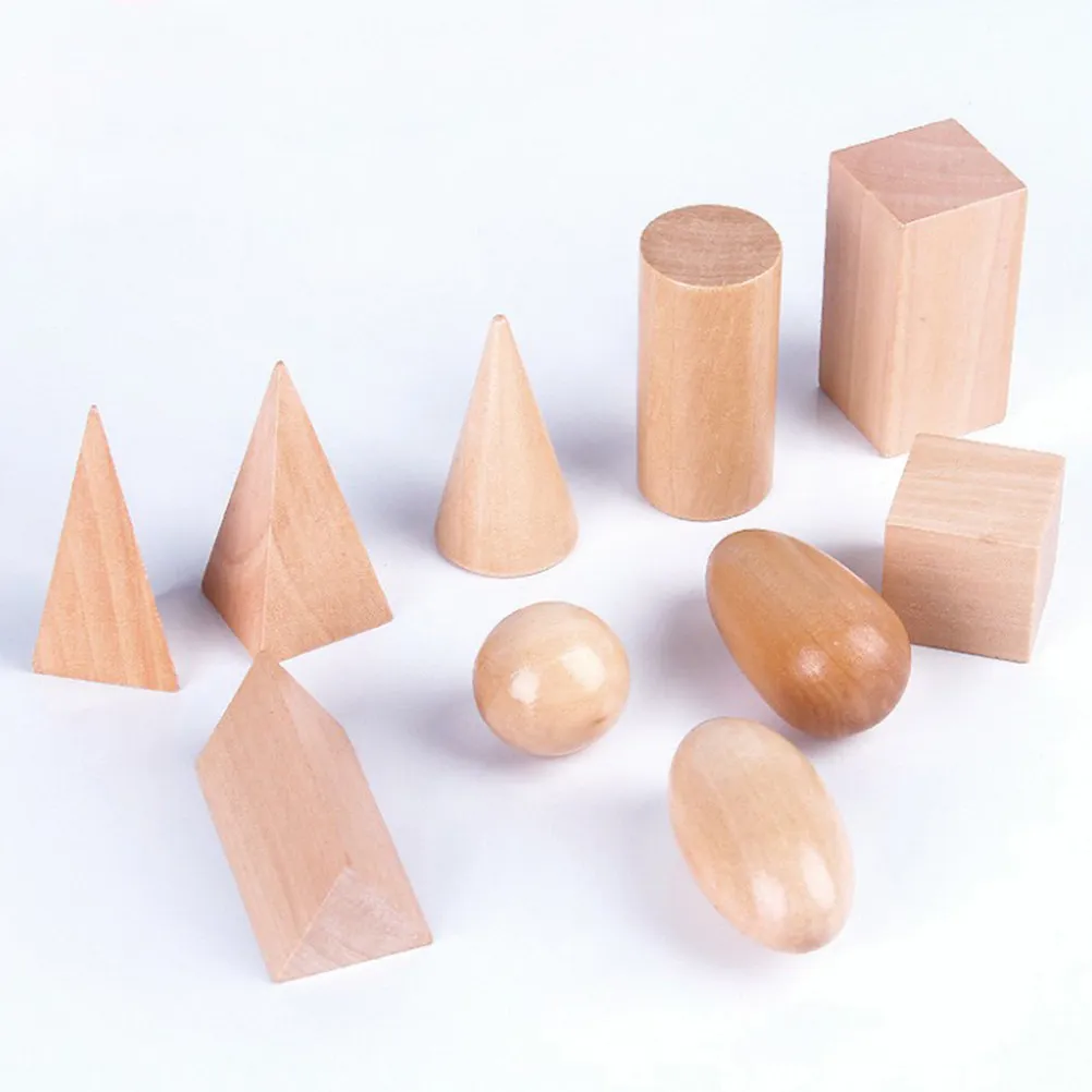 

1Pack Wooden Geometric Shapes Set 3D Solids Cube Cuboid Triangular Prism Cylinder Sphere Educational Toy Toys Wooden Toys
