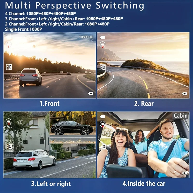 1080P Car DVR 3/4 Channels Dash Cam for Car Front inside Rotatable and Rear View Video Recorder Night Vision Car accessory