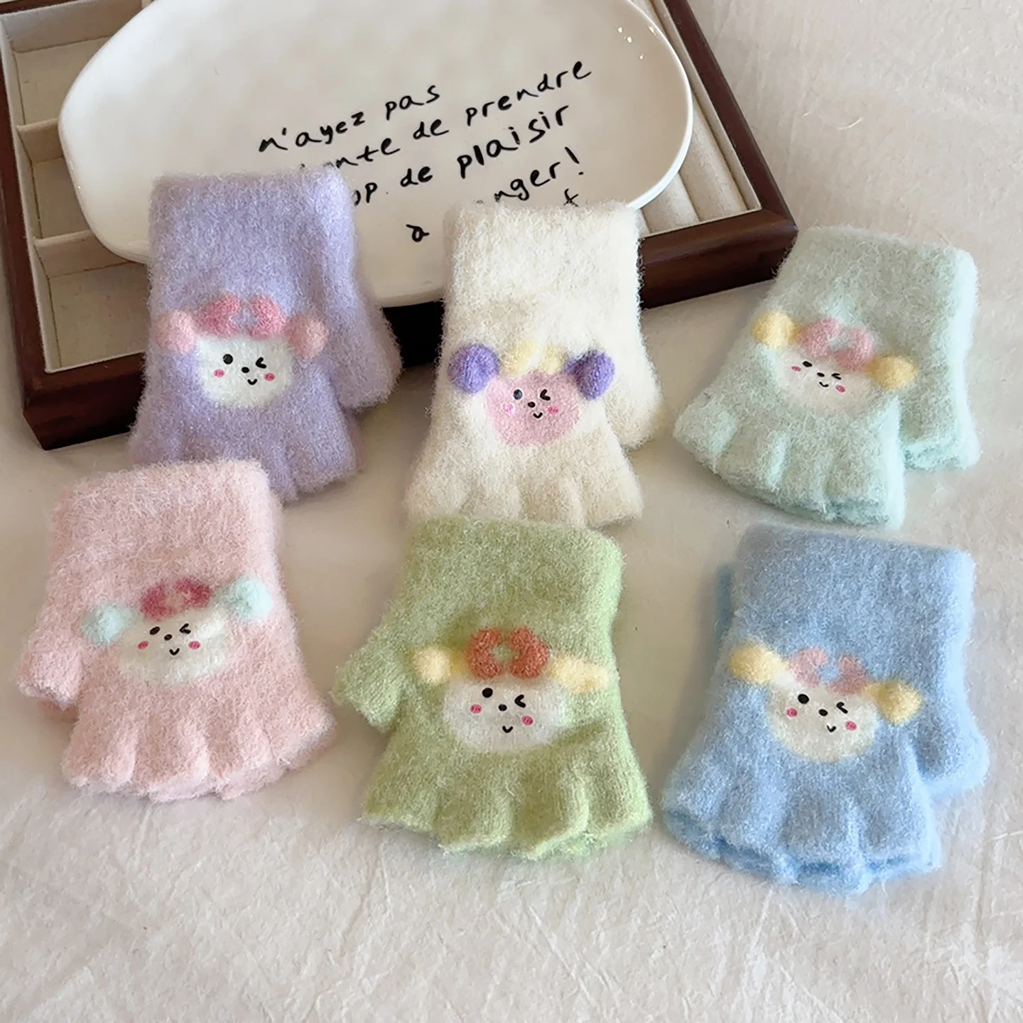 Warm Themed Baby Gloves Half Finger Boys And Girls Children Cute  Fingers Autumn Winter Thermal Protection Unisex