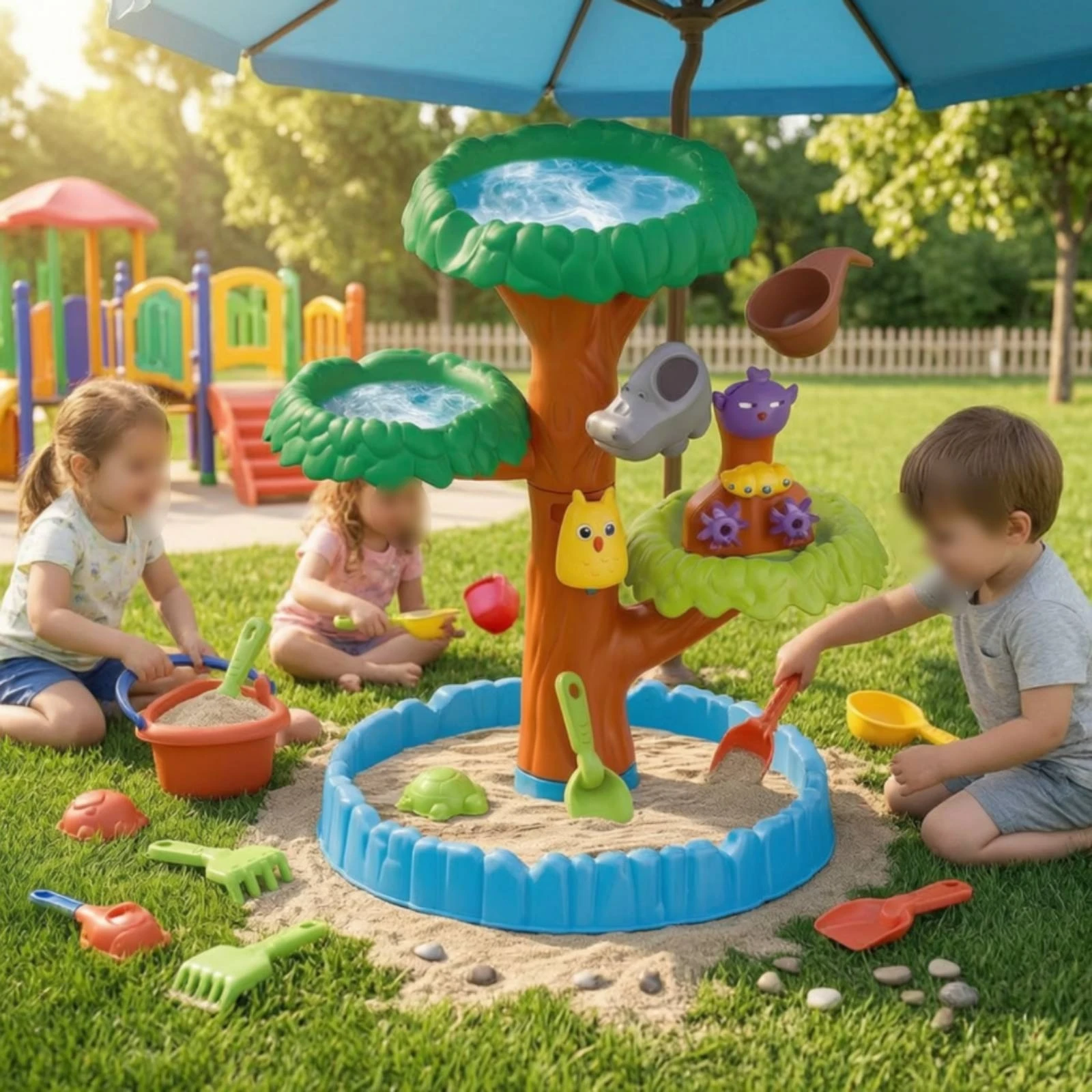 Sand and Water Table with Umbrella Outdoor Water Table with Umbrella Sensory Playset Multiple Children Toy Interactive