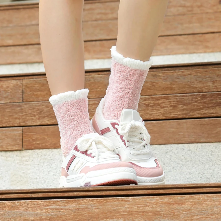 6 пар носков из кораллового флиса, нечеткие, мягкие, уютные, зимние, утолщенные, теплые, однотонные, домашние носки-полотенца для сна