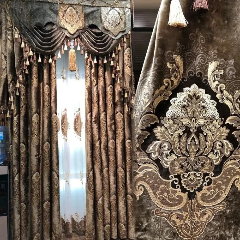 Palace Luxury Flannelette Blackout Curtains for Living Dining Room Bedroom Euro American Heat Insulating Privacy Drapes Tulle