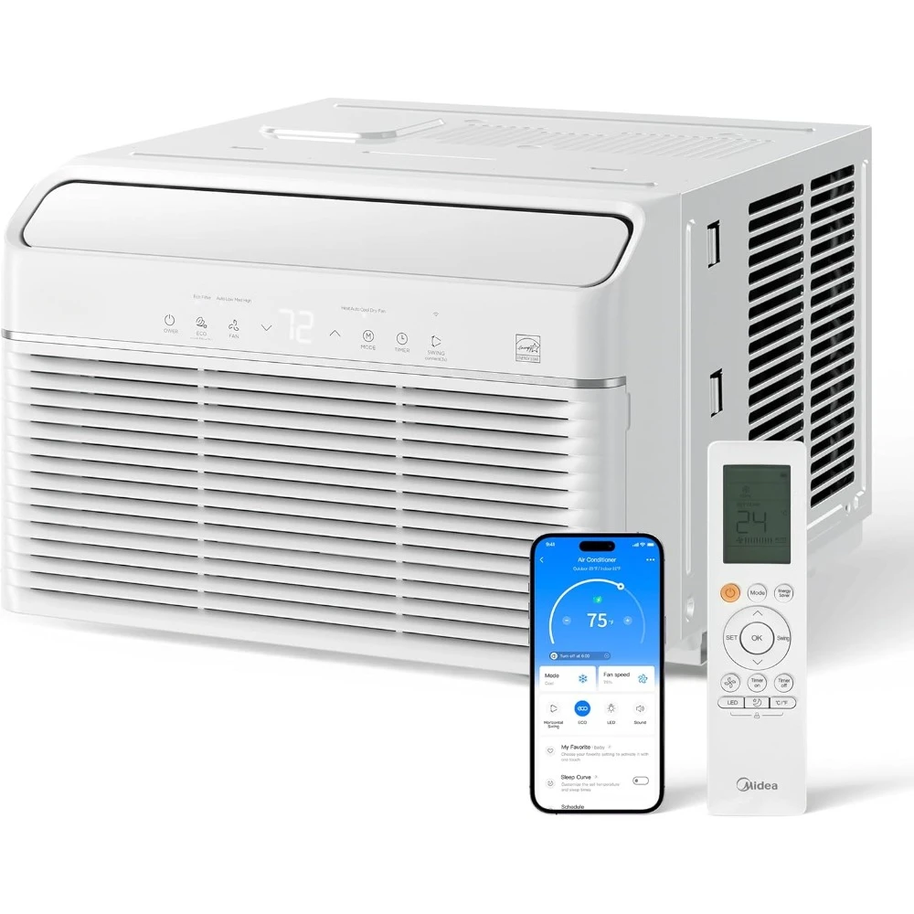 Midea MAW12HV1CWT EasyCool Smart Inverter Air Conditioner Window Unit with Heat, 12,000 BTU, White