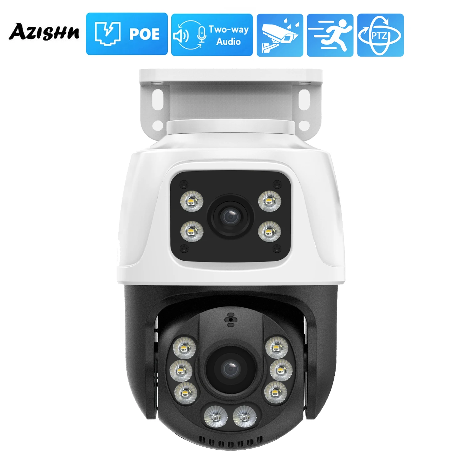 XMEYE POE PTZ 듀얼 렌즈 IP CCTV 카메라, 비디오 감시 보안, 야외 양방향 오디오, 스트리트 ONVIF 풀 컬러 자동 추적, 6MP