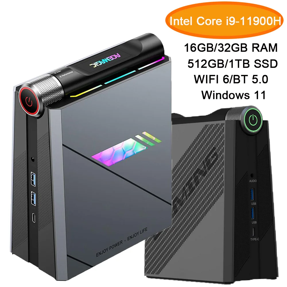 

KAMRUI AD08 Mini PC Gaming Intel Core i9-11900H RAM 16/32GB DDR4 512GB/1TB SSD Win11 RGB LightWiFi6/BT5.2 Gamer Desktop Computer
