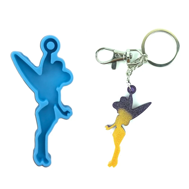 2Pcs Flower Fairy Keychain Pendant Moulds Angel Girl Shape Silicone Earring Molds for Resin Epoxy Casting DIY Crafts