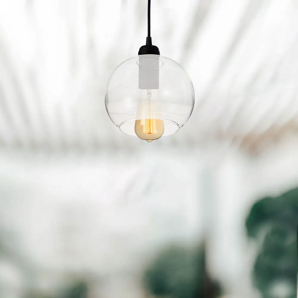 Double Hole Round Glass Globe Lamp Shade Clear Pendant Light Replacement Cover for Home Modern Farmhouse Decor