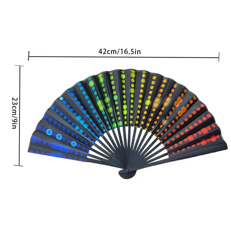 23cm Classics Folding Fan Hand Fans Rainbow Print Black Bamboo Bone Fan Cooling Handheld Fan Festival Performance Dance Fan Gift