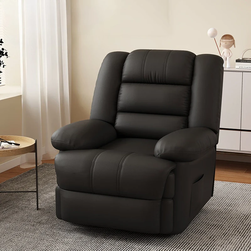 Space cabin first-class sofa single, electric massage reclining and sleeping black cowhide sofa chair