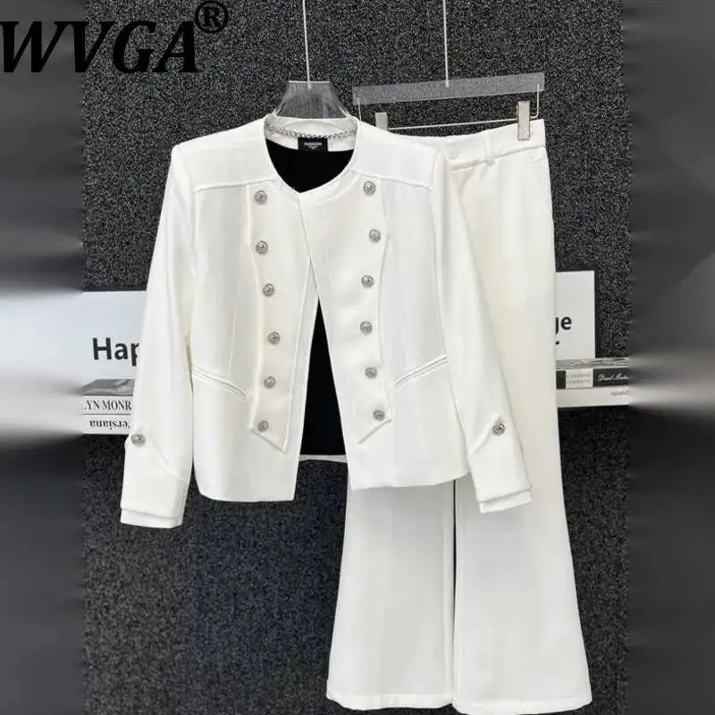 WVGA Spring Autumn New Men's High-end Metal Buckle Collarless Patchwork Short Jacket Niche Casual Straight Suit Pants Set W23147